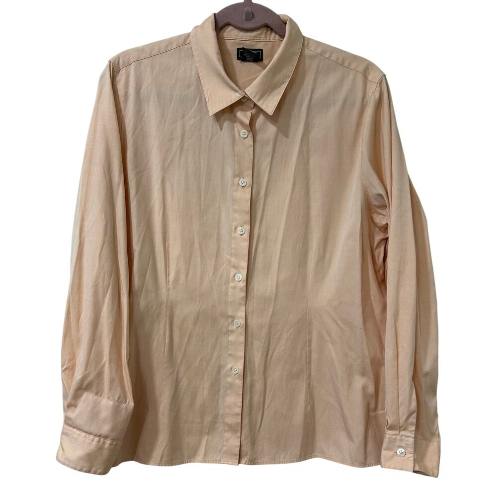 L.L. Bean Women Sz Large Peach Orange Long Sleeve Button Up Shirt Classic Preppy